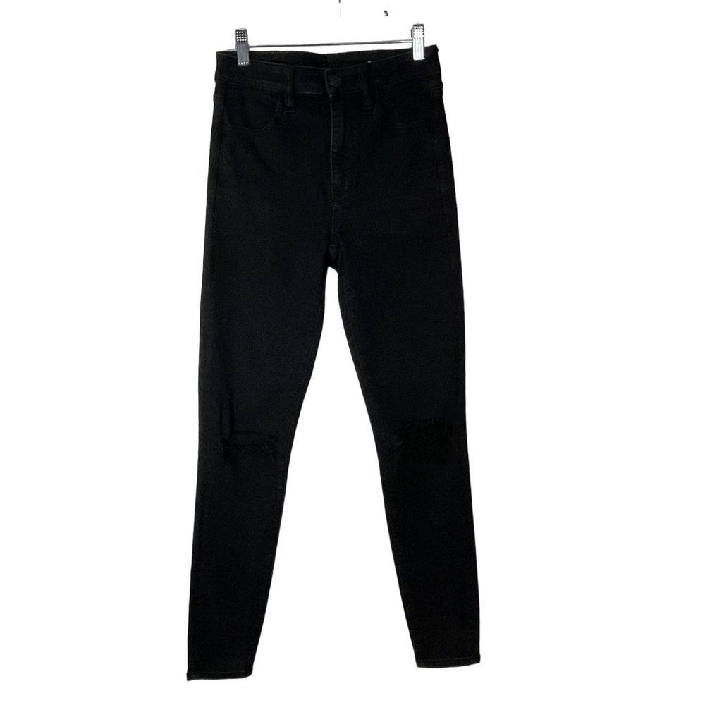 American Eagle Next Level Stretch Jeans Distressed Holes Skinny Black size 4